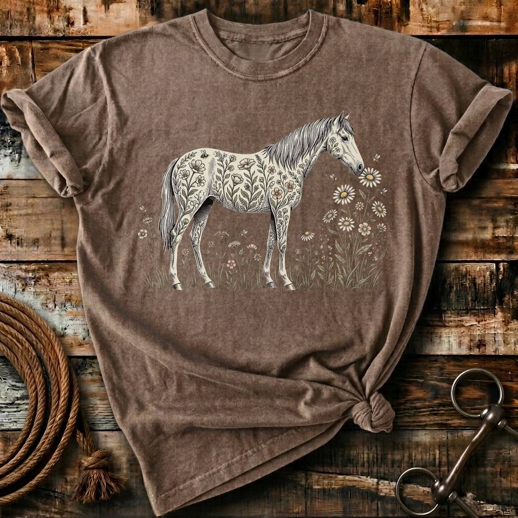 Horse laugh in flowers